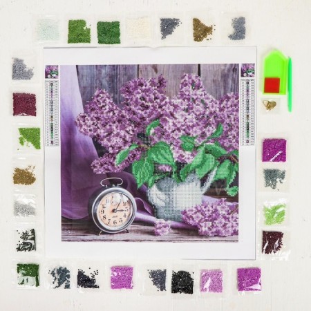 Diamond mosaic with partial filling on the canvas "Lilac", 37 x 37 cm-4