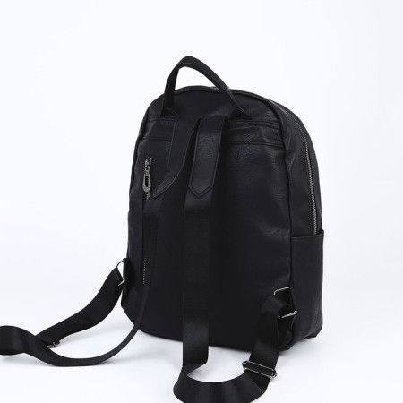 Women's backpack made of artificial leather with lightning, 2 pockets, black color-2