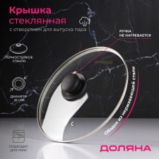 Glass cover for pans and pots “Dolyana”, D = 26 cm, stainless rim, plastic handle