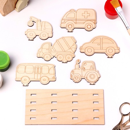 Wooden volumetric coloring "Transport", 6 figures, stand-2