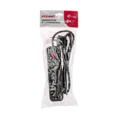 Extension cord Standard 3 Nests, 1.5m, 3x1.0mm², s/h, with a switch, black rexant-5