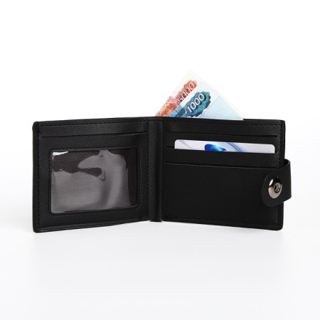 Male purse on a magnet, department for bills, for cards, black color-4