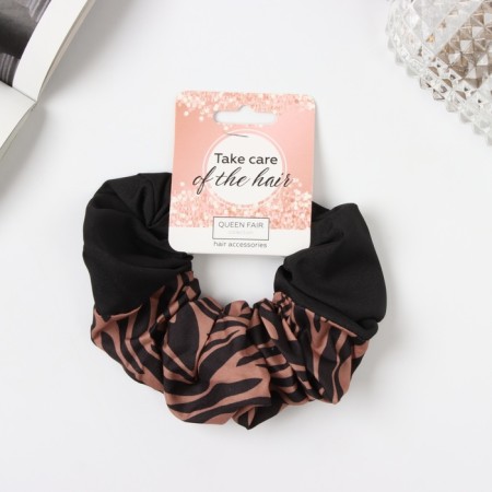 Hair elastic band "Orbit" strips style, 12 cm, black-brown-1