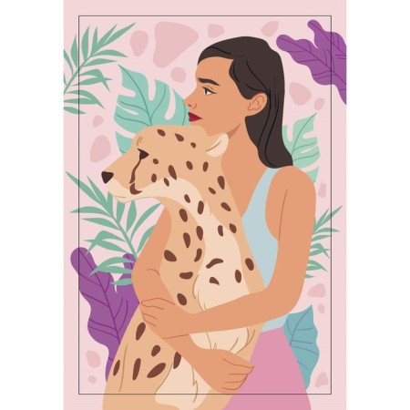 Diamond mosaic with a complete filling on the subframe "Girl with a leopard", 20 × 30 cm-1