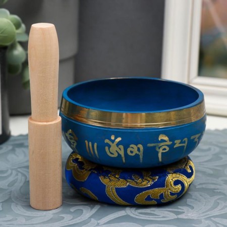 Singing Chalice Metal "Meditation" Blue with a resonator and pillow 4.2x9.5x9.5 cm