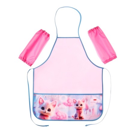 Apron for labor + sleevens, 535 x 445 mm, Hatber "Listen to music!" 2 pockets, pink nfn_34104