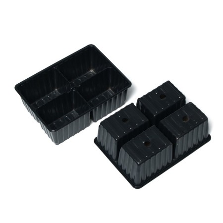 Cassette for seedlings, for 4 cells, 180 ml, plastic, black, 18 × 13 × 6 cm, in the set 10 cassettes, GreenGo-2