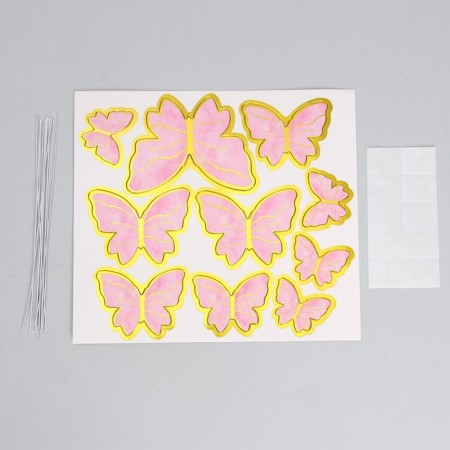 Set for decorating the cake "Butterflies" 10 pcs., Pink color-1