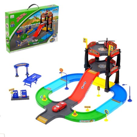 Garage highway "Cool turns", with 1 metal machine and 1 helicopter