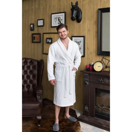 Male dressing gown, shal, size 48, white color, mahra