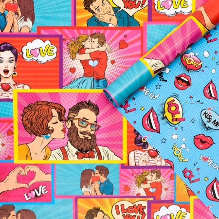 Glossy packaging paper "Pop Art Love", bilateral, 70 x 100 cm-1
