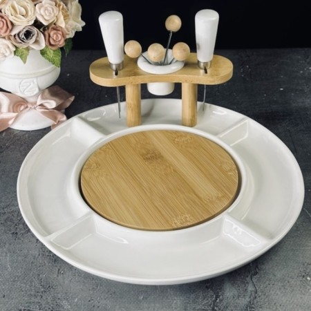 Serving board for cheese with devices Lenardi Bamboo, 29 cm, 10 items