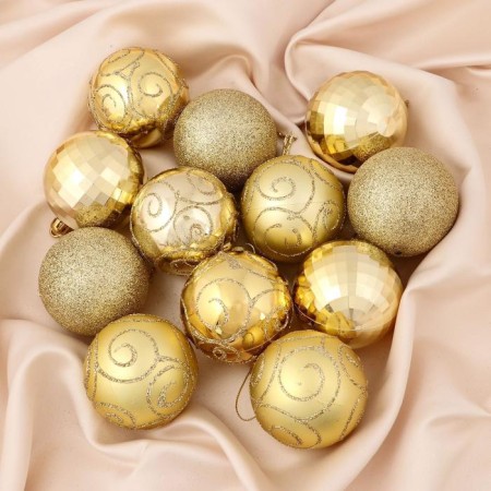 Set of balls plastic D-6 cm, 12 pcs "Gloria" gold