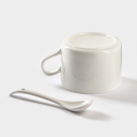 Ceramic mugs on a bamboo Bellatenero bamboo, 8 objects: 4 circles 150 ml, 4 tablespoons, white color-4