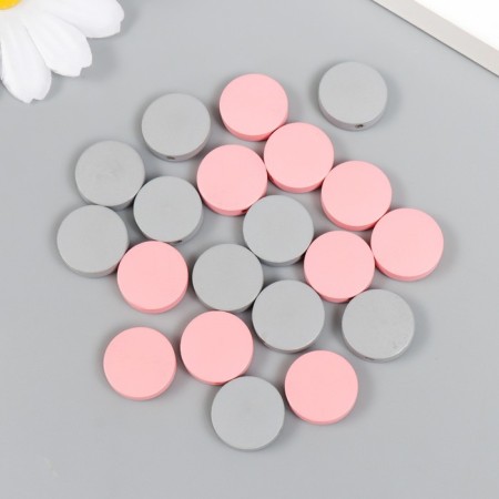 Beads for creativity wood "flat circle" set of 20 pcs pink, gray 0.4x1.5x1.5 cm
