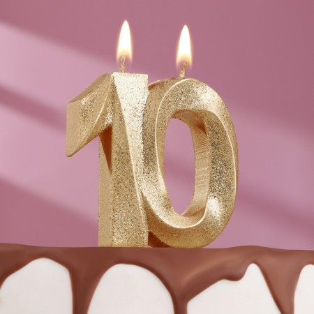 Candle for cake jubilee "line", number 10, gold shine, 8cm