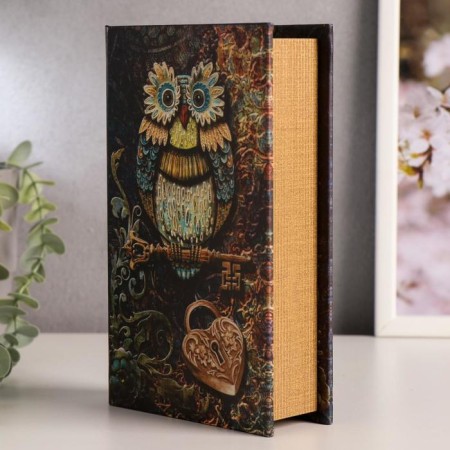 Safe wood book "owl with a key" 21x13x5 cm-3