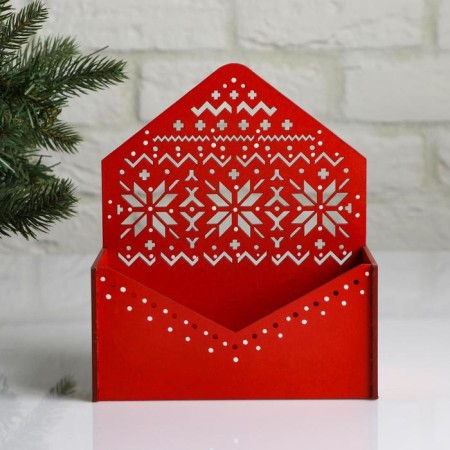 Wooden Kashpo, 16.5 × 9.3 × 19.5 cm "New Year's. Norwegian envelope", Red-1