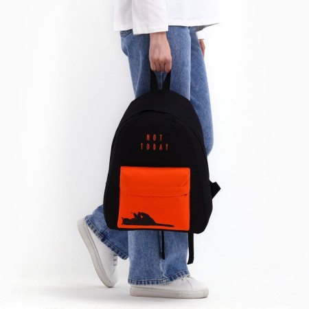 School youth backpack, lightning department, external pocket, black/orange color-3