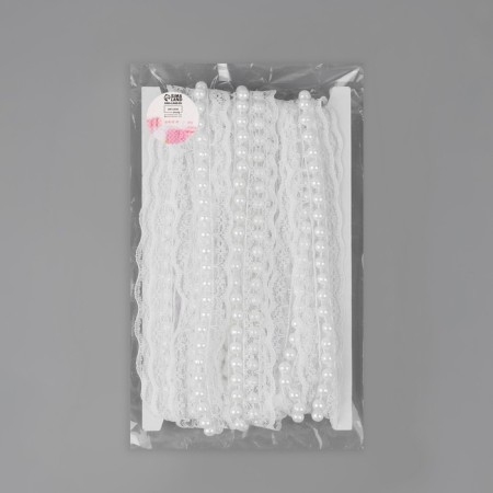 Ryush lace, with beads, 35 mm, 4.5 ± 0.5 m, white color-2