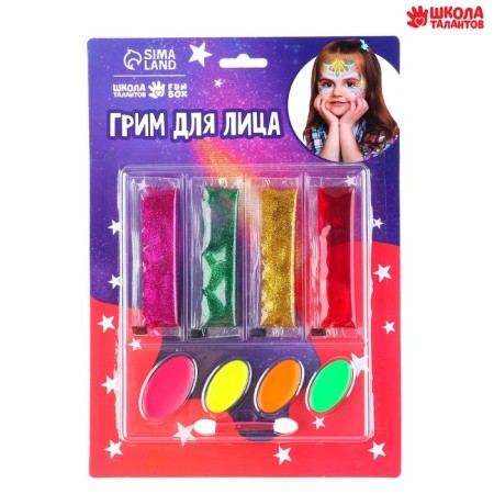 Makeup for the face and body, 4 colors + 3 gels with sparkles + red gel + applicator-1