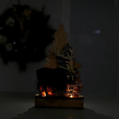 New Year's decor with backlight "Christmas trees and a deer with a bell" 13.5 × 5 × 22 cm, green-1