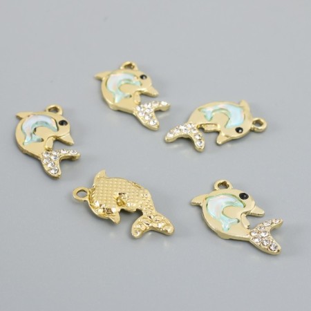 Decor for creativity metal, rhinestones "double dolphin" blue 2.2x2.1 cm