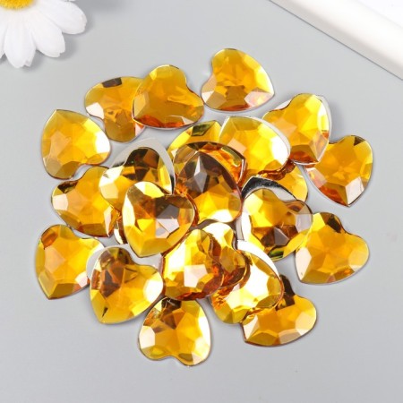 Decor for creativity plastic "Rhinestones heart. Bright yellow" set of 30 pcs 2.5x2.5 cm-2