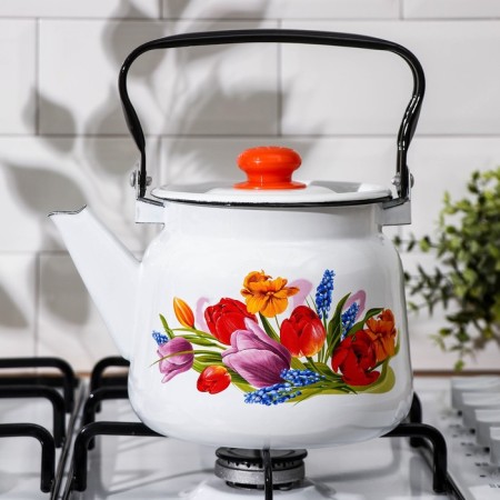Teapot "Tulip May", 2.3 l, with a button, induction, white color-4
