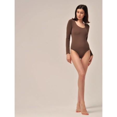 Body Female with a deep round neck and long sleeve Body Manica Lunga, size 48, dark brown color-1