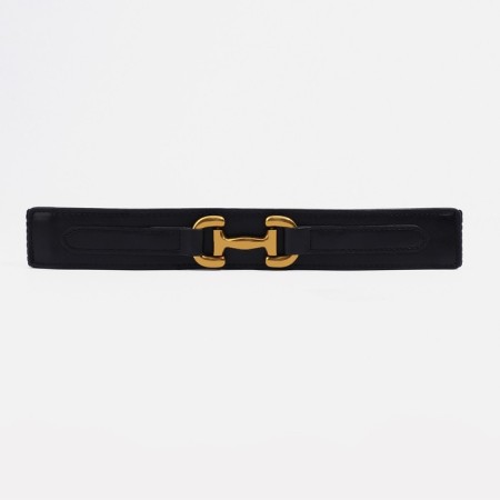 Women's belt, width 3.7 cm, metal buckle, black color