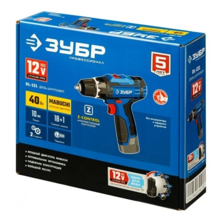 Drill-shuruvret bison DL-121, 12 V, without battery and ZU, BZP, 0.8-10 mm, Li-Lon, 40 nm-4