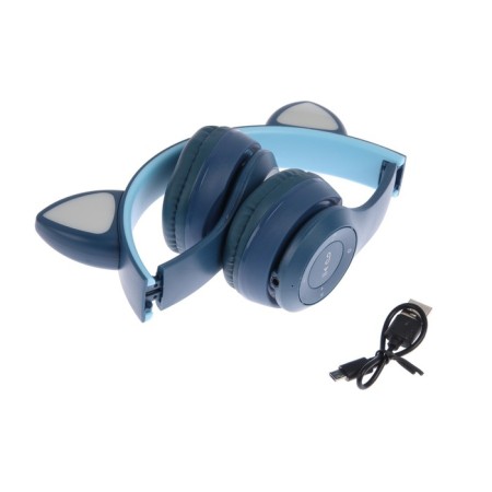P47M headphones, wireless, full -size, BT, Microsd, microphone, AUX, with ears, blue-6
