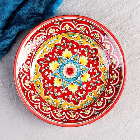 Plant of Rishtan ceramics "Patterns", flat, 22 cm-1