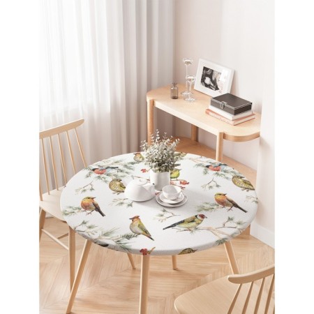 Green bird tablecloth on the table, round, oxford, elastic band, size 120x120 cm, diameter 75-100 cm-2