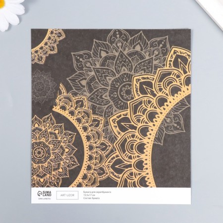 Scrapbooking paper bilateral "Mehendi and geometry silver" Density 180g 15.5x17cm-3