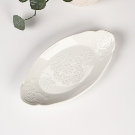 Ceramic Serving Oval "Louise", 22.5 × 11.5 cm, white color-1