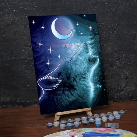 Lunar painting by numbers without a subframe "Wolf, 30 x 40 cm