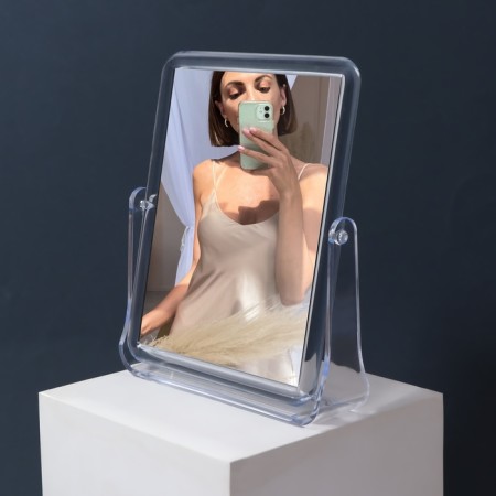 The mirror is a desktop, bilateral, mirror surface 12 × 15 cm, the color is transparent-1