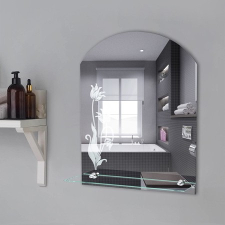 Wall mirror, with sandblasting graphics, 60 x 50 cm, with a shelf, 2 brackets