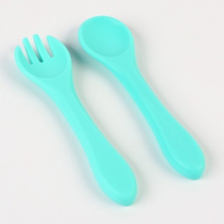 Baby plate on a suction cup and cutlery, I, crumb, turquoise-5