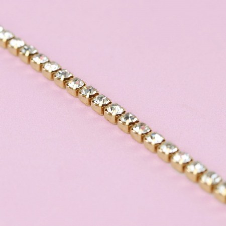 Chain with rhinestones, metal, glass, 3.5 mm, 9 ± 1 m, gold color-1