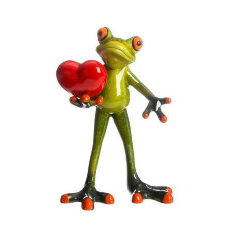 Souvenir Polystone Lak "Frog with a heart in the hand" 14x9x10 cm-3