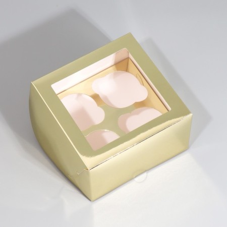 Capcake box, confectionery packaging with a window, 4 champagne cells, 16 x 16 x 10 cm-1