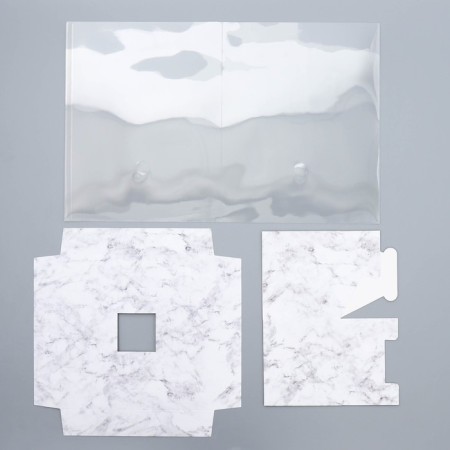 Gift box for flowers with a vase and PVC windows folding, packaging, "marble", 23 x 30 x 23 cm-3