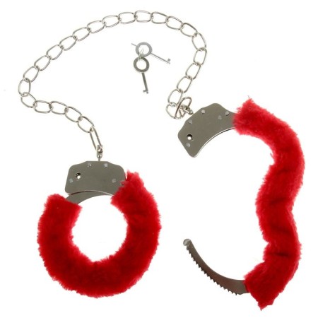 Handcuffs with fur, on a chain, color mix