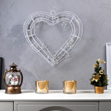 LED figure "Heart with beads" 40.5 × 39.5 cm, metal, batteries AAX2 (not complete), glow warm white-1