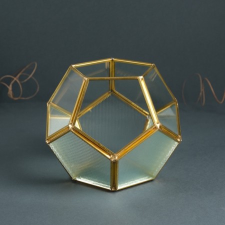 Glass candlestick, Metal "faceted ball" transparent 16x16x14 cm