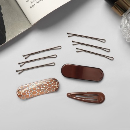 Invisible hair "Atlas" (set 9 pcs) 5 cm, coffee-1