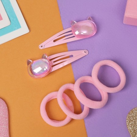 Hair set "Pink Miracle" (2 invisibility 5 cm, 4 elastic bands) pussy, pink-1